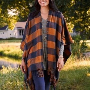 Matilda Jane Navy & Rust Plaid Poncho